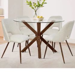 5 piece Round Glass Dining Table Set