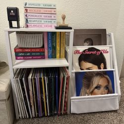 record player stand with vinyl storage and display