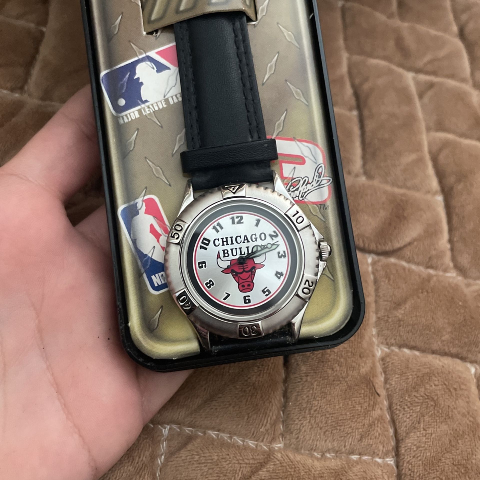 Chicago Bulls Genuine Leather Stainless Steel Wrist Watch