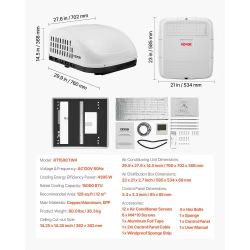 RV Air Conditioner, 15000 BTU Non-Ducted Rooftop RV AC Unit, 65 dB Quiet Design, Including Air Distribution Box, Operation Panel and Installation Hard