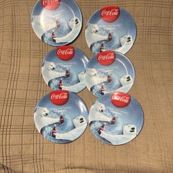  Vintage Coca Cola Polar Bear Plates "Bring the Family Together" Gibson Hard Plastic Coke