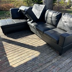 Faux Leather Couch With Ottoman 