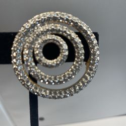 Swarovski Silver Tone Three Rings Circle Round Pin Brooch