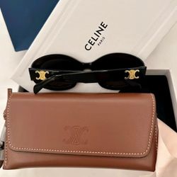 Logo on temple Acetate Oval Sunglasses Women's Black