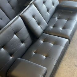 Futon Sofa Bed Modern Folding Futon Set PU Leather Convertible Recliner Lounge for Living Room with 2 Cup Holders, Removable Armrests (PU Leather, Gre