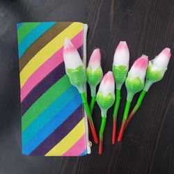 flowers shape makeup brush set with cosmetic bag