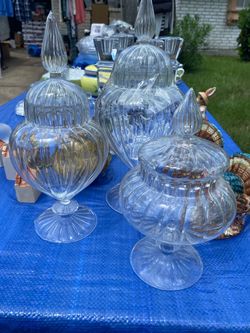 Vintage pear shaped glass and 4 candle holders