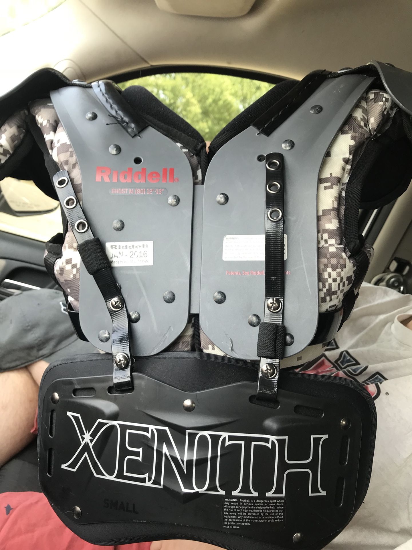 Riddell Youth Ghost Football Pads & Xenith Back Plate - Size M