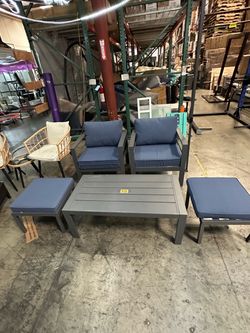 New 5 Pcs Aluminum Outdoor Patio Conversation Set with Armchair Table Ottoman