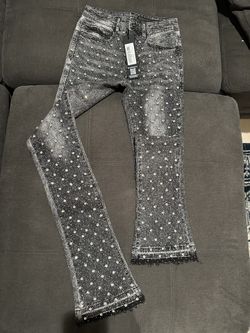 Grey Flare Rhinestone Jeans