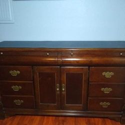 Solid Wood Large Dresser with real leather top!