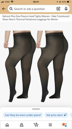 Delcast Plus Size Fleece Lined Tights Women - Fake Translucent Sheer Warm Thermal Pantyhose Leggings for Winter