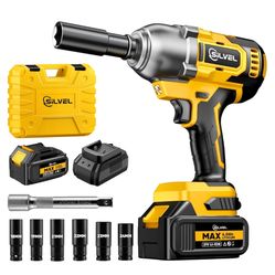 SILVEL Cordless Impact Wrench, MAX 650N.M Brushless Impact Gun 1/2 inch