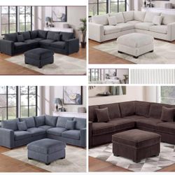 3Pc Sectional Set 99"X99" Available I Ivory,Gray, dark gray,black,brown,green,Corduroy 
