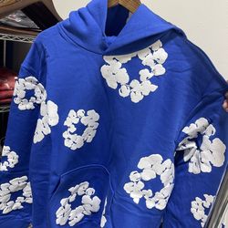 Blue denim tear hoodie size (medium)