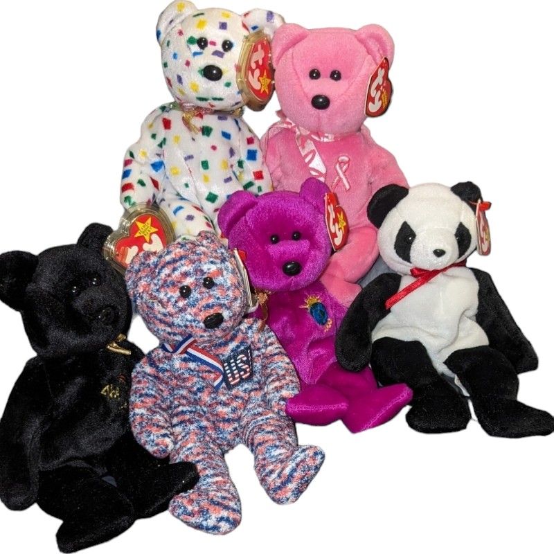 Ty Beanie Babies Bear 6 lot With Retired Pink Hope, End, Fortune,And More Bears