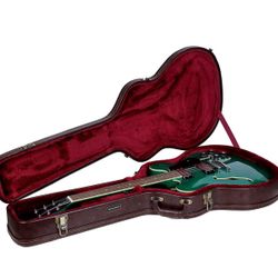 Crossrock Case - Hard-Shell Wooden Guitar Case - Fits 335 Electric Guitars - Stainless Steel Latches, Sponge Lining, Metal Feet, Storage Space - Vinta