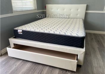 Queen White Euro Platform Bed With Ortho Mattress Included