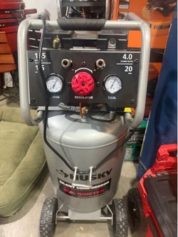 Husky 20 Gal.165 PSI Vertical Electric Oil-Free Quiet Auto/Workshop Air Compressor with Dual Gauges and 2-Quick Couplers