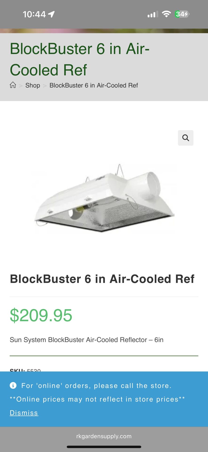 sun systems grow Fixture 6 Inch Air Cooled blockbust.   Like New