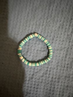 Teal and White Clay Disc Bead Bracelet