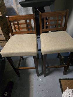 Brown Solid Wood and Beige Polyfabric High Chair (Set of 2)