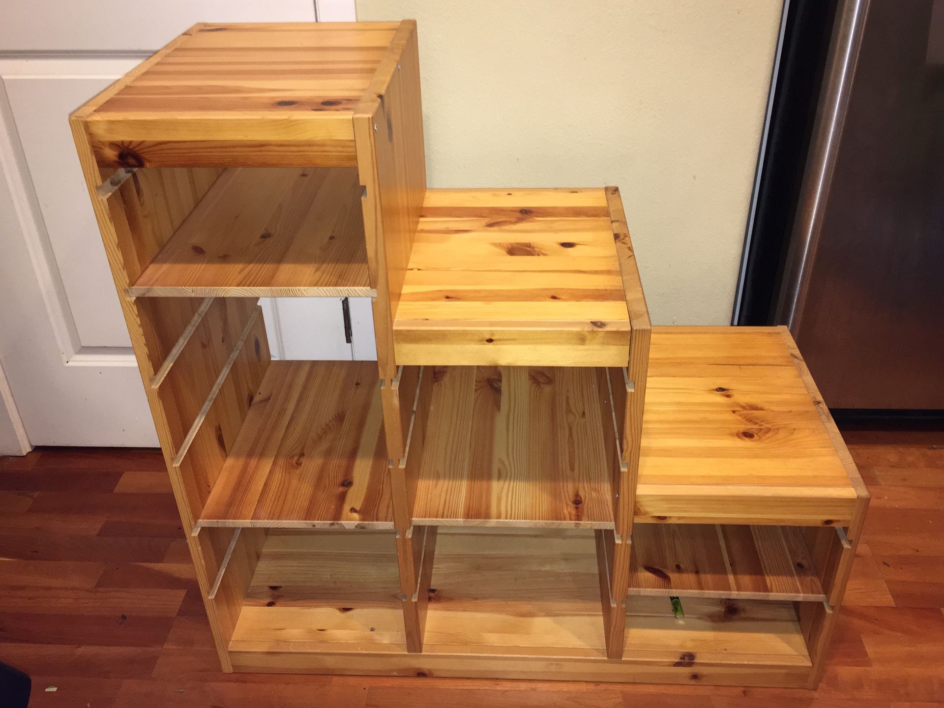 Solid Wood 3 Step Bookshelf / Storage Cubby With Adjustable Shelves.