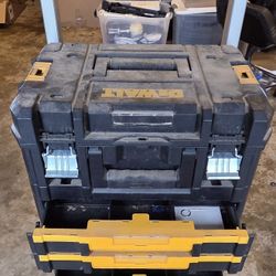 DEWALT TSTAK modular storage system arranged on a mobile cart