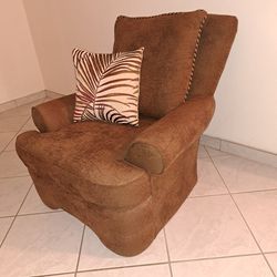 ARMCHAIR -  High Back Chair - Brown - Fabric  -  (Clean - Very Good Condition )  
