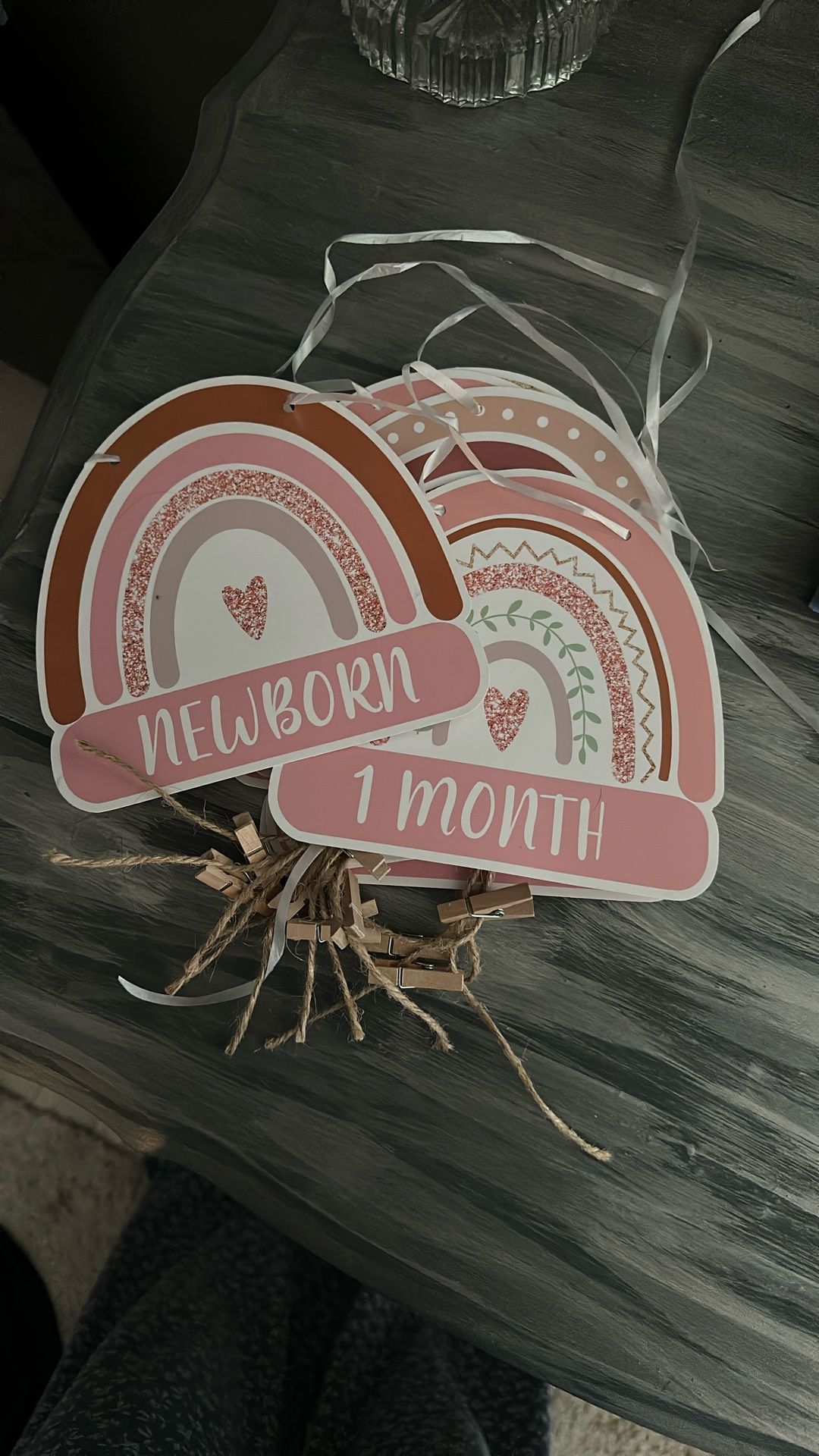 ONE Rainbow Birthday Cloth Sign & Baby 1 Year Memories - Photo Clips