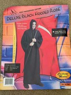 Adult Deluxe Black Hooded Robe for Halloween Costume