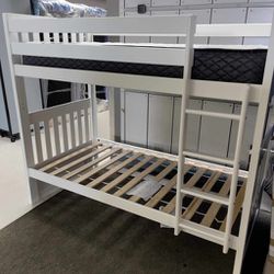 Canberra Twin Over Twin Bunk Bed - White/ Fast Delivery 