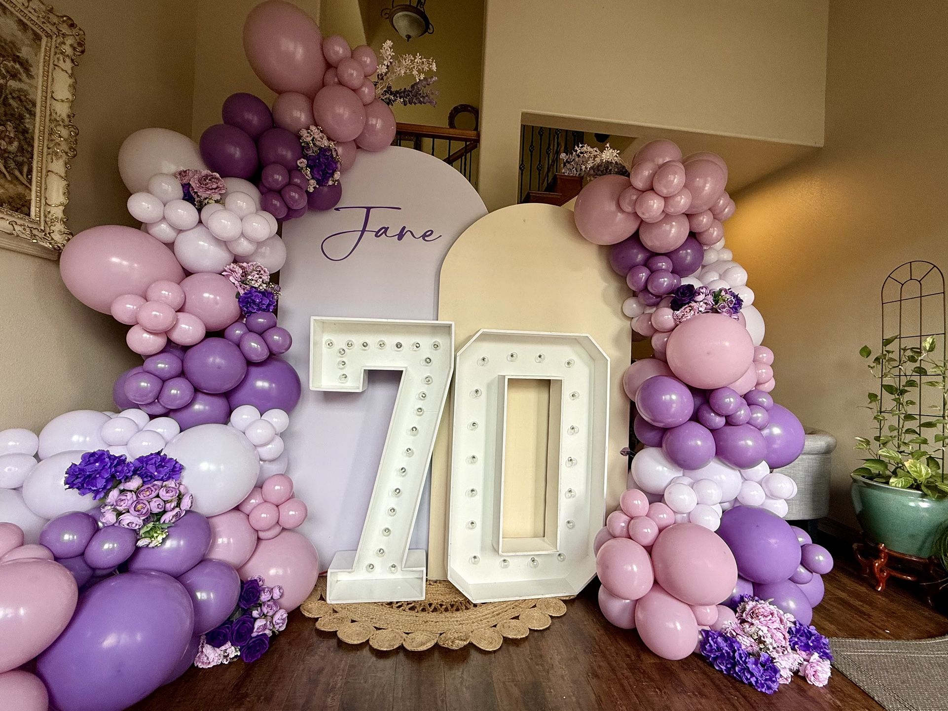 Wood Marquee Purple Faux Flowers