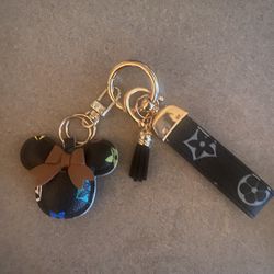 Minnie Mouse Faux Leather Keychain Gold Plated Clasps