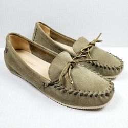HUSH PUPPIES Women Size 8 Wide Large Suede Moccasin Flat SlipOn Loafer Boat Shoe