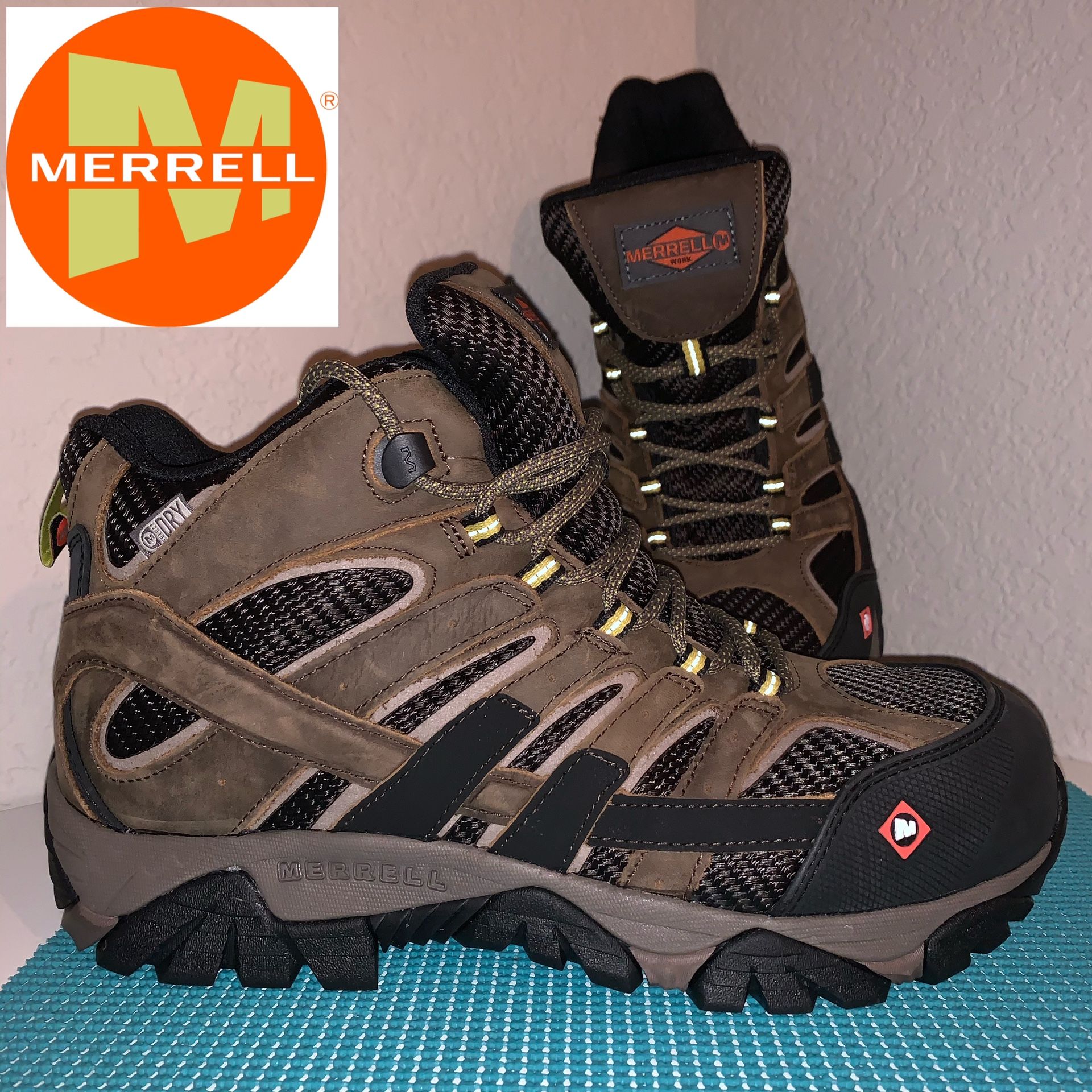 Merrell Men's Size 9 Moab 2 Vent Mid Composite Safety Toe Work Boots Hiking Waterproof J15753 *BRAND NEW*