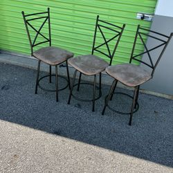 3 Swivel Black Metal Bar Stool Style Dining Chairs