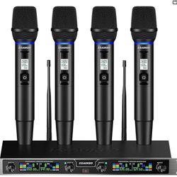 Aokeo Wireless Microphones System, 4 Channel UHF Wireless Mics,with 4 Handheld Dynamic Microphones,Metal Receiver for Karaoke,Singing,Wedding,Party,Sp