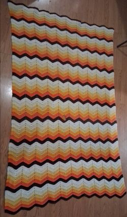 Vintage Handmade Crochet Chevron Afghan Blanket