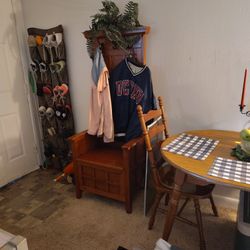 Hall Hardwood Chair/ Coat Rack, With Hidden Seat Storage 