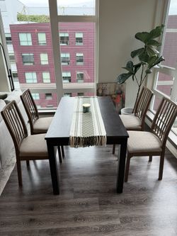 IKEA Nastinge dark wood dining table + chairs