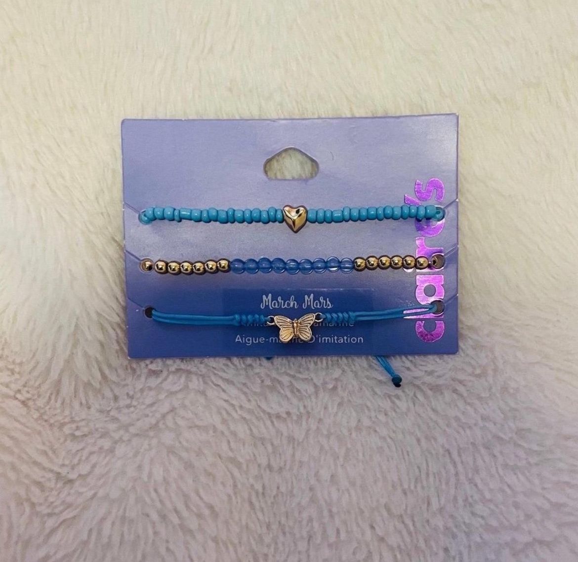 March Birth Month Birthstone 3 Bracelet Stack Blue And Gold