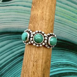 Handcrafted Genuine Malachite & Solid Sterling Silver Ring - Sz 5