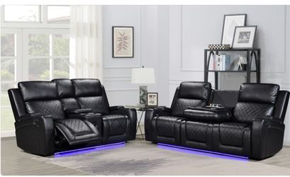 Black Leather Reclining Sofa and Loveseat Set- finance available