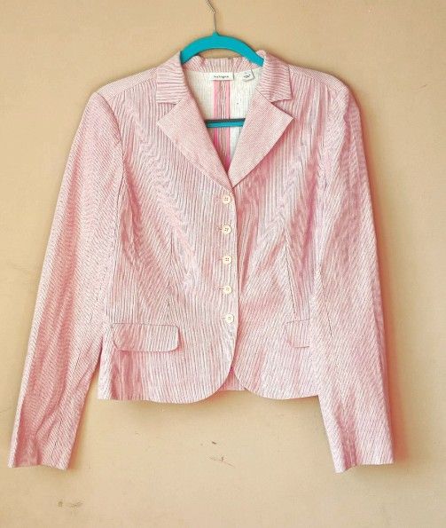Halogen Women's Pink Stripe Blazer Jacket Suit Top Size L Large