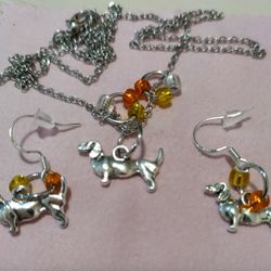 Daschund Dog Necklace And Earrings Set 