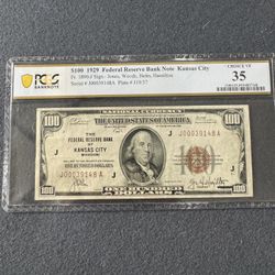 1929 $100 Kansas City 35 VF