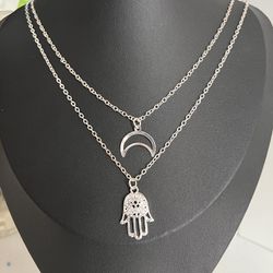 Hamsa Hand & Crescent Moon Necklace
