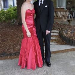 Red Mermaid Style Evening Gown, Prom Dress, Quinceañera Dress