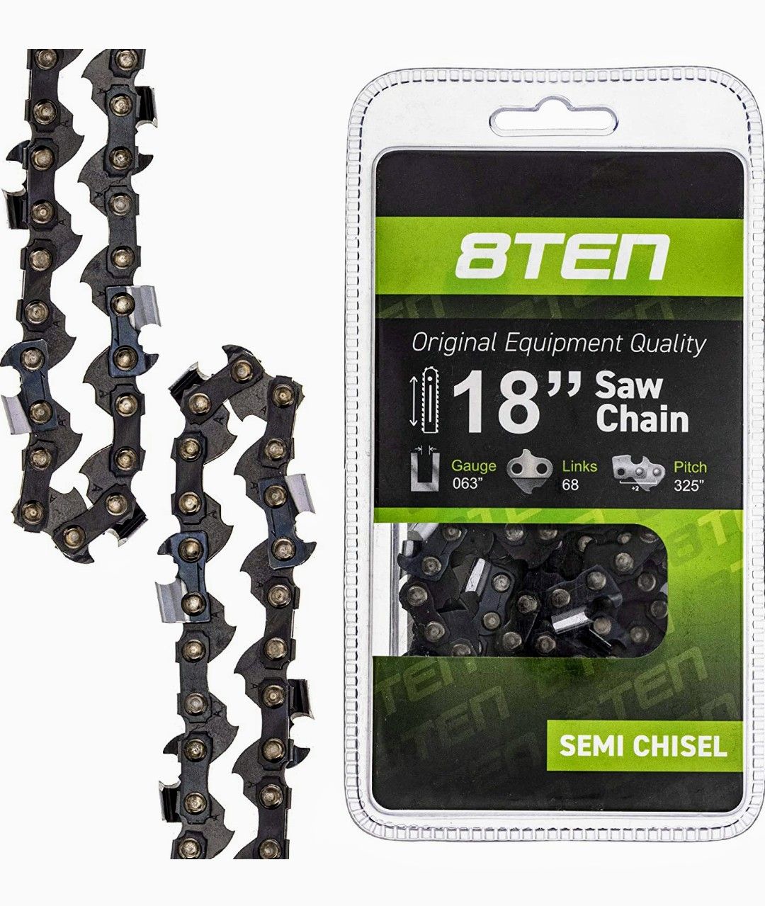 8TEN Chainsaw Chain 18 Inch Bar .063 Gauge .325 Pitch 68 Dirve Links for Stihl Husqvarna